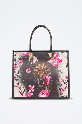 Mala shopper em couro - Preto e cru - Cavalli Class