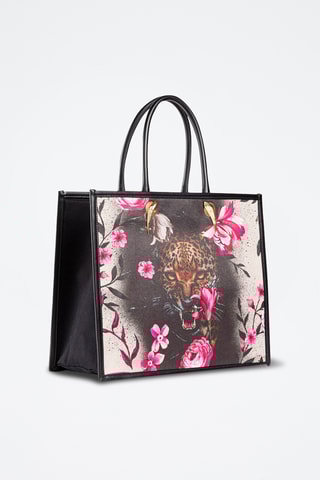 Mala shopper em couro - Preto e cru - Cavalli Class