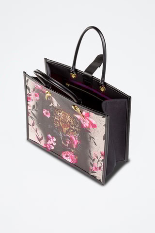 Mala shopper em couro - Preto e cru - Cavalli Class