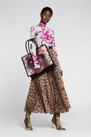 Mala shopper em couro - Preto e cru - Cavalli Class