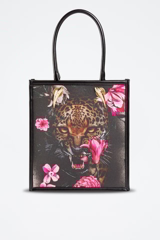 Mala shopper em couro - Preto e cru - Cavalli Class