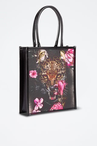 Mala shopper em couro - Preto e cru - Cavalli Class