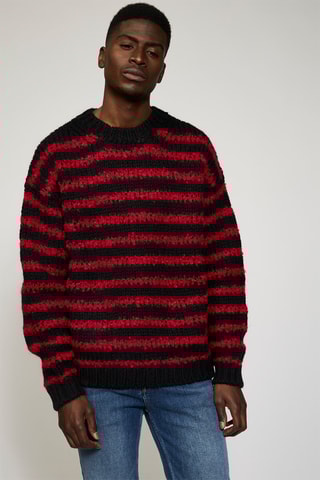 Pull en mérinos - Noir et rouge