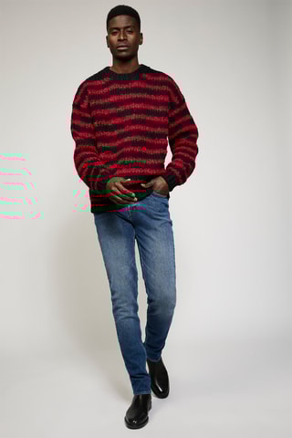 Pull en mérinos - Noir et rouge