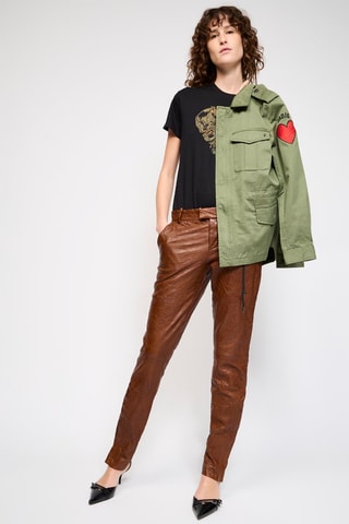 Pantalon en cuir d’agneau taille haute - Camel