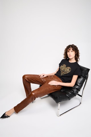 Pantalon en cuir d’agneau taille haute - Camel