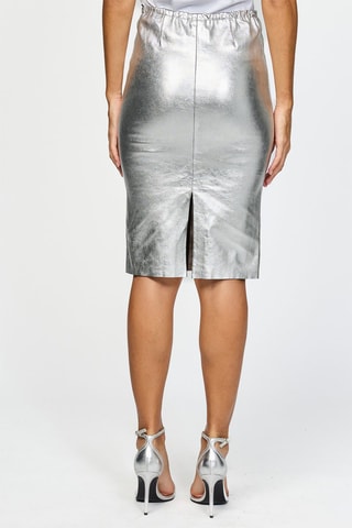 Jupe en cuir d’agneau taille haute - Argenté