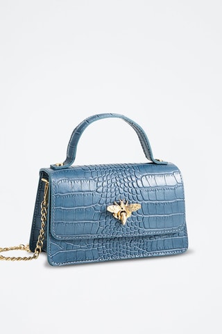 Sac à main en cuir Lily Croco - Bleu