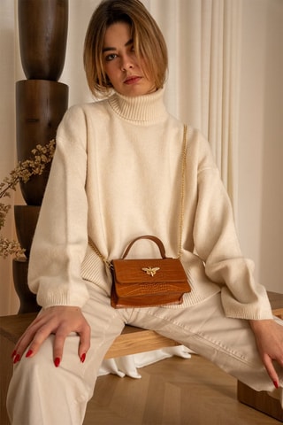 Sac à main en cuir Lily Croco - Camel