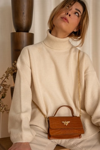 Sac à main en cuir Lily Croco - Camel