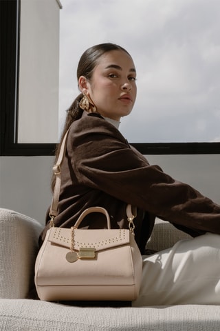 Sac bandoulière en cuir Enza - Nude