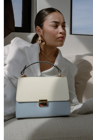 Sac à main en cuir Alysse - Blanc et bleu clair