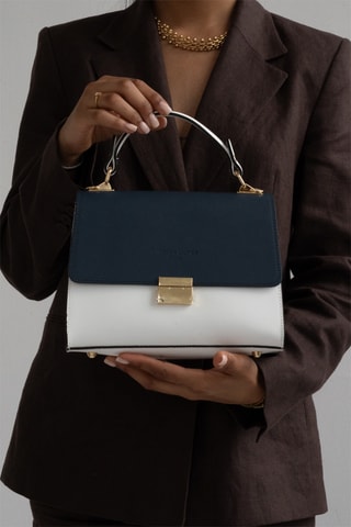 Sac à main en cuir Alysse - Blanc et bleu