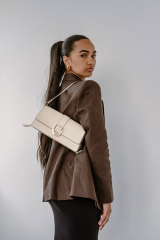 Sac porté épaule en cuir Hazel - Beige