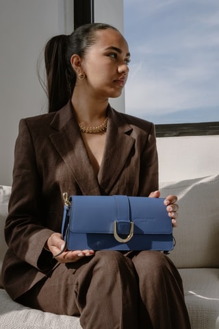 Sac porté épaule en cuir Hazel - Bleu