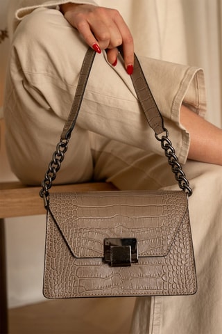 Sac bandoulière en cuir Lya Croco - Taupe