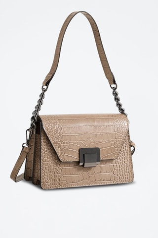 Sac bandoulière en cuir Lya Croco - Taupe