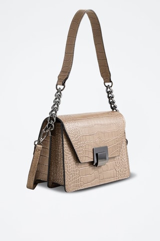 Sac bandoulière en cuir Lya Croco - Taupe