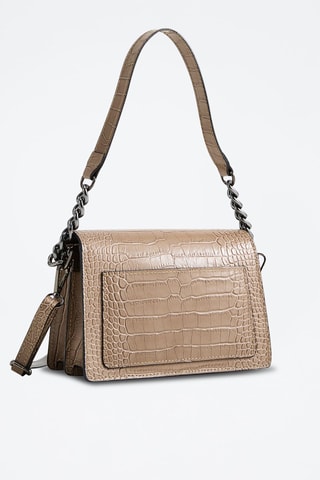 Sac bandoulière en cuir Lya Croco - Taupe