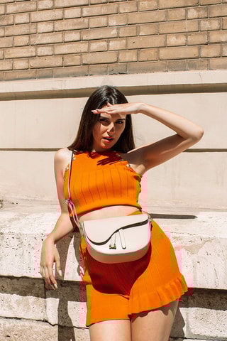 Sac bandoulière en cuir Kena - Blanc et doré