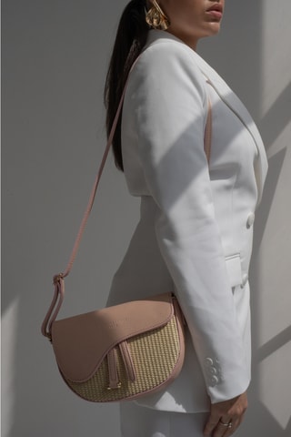 Sac bandoulière en cuir Kena Rafia - Rose