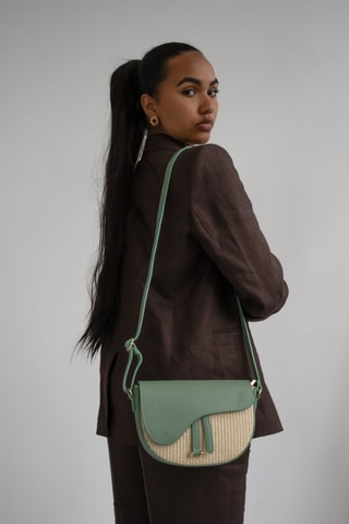 Sac bandoulière en cuir Kena Rafia - Vert