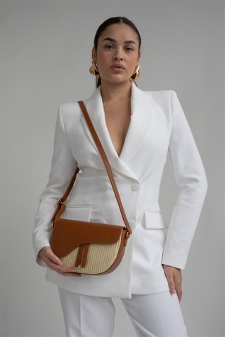 Sac bandoulière en cuir Kena Rafia - Camel