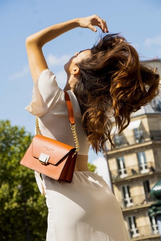 Sac porté épaule en cuir Ava - Orange foncé