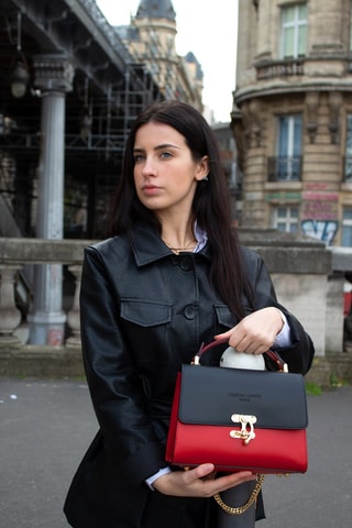 Sac à main en cuir Ora - Noir et rouge