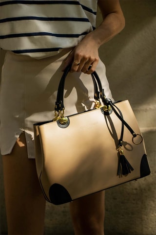Sac à main en cuir Armel - Beige et noir