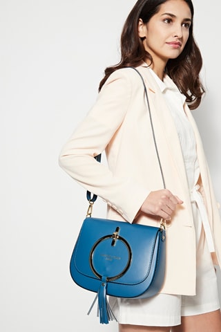 Sac bandoulière en cuir Audrey - Bleu et doré