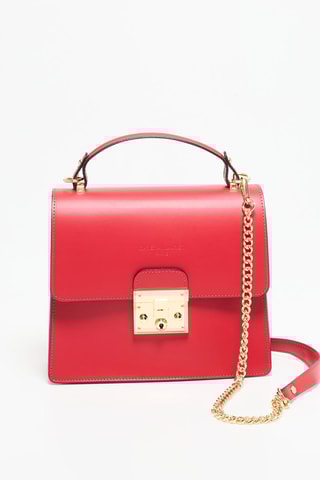 Sac bandoulière en cuir Iris - Beige et rouge