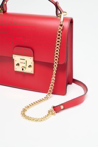 Sac bandoulière en cuir Iris - Beige et rouge