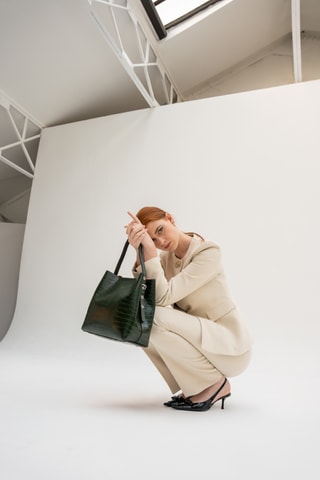 Sac porté épaule en cuir Lola Croco - Vert