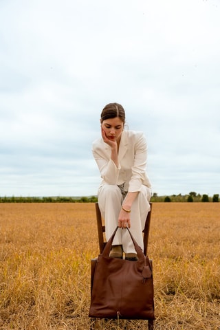 Sac à main en cuir Maxi Agathe - Marron