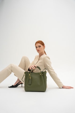 Sac porté épaule en cuir Bleuet - Vert