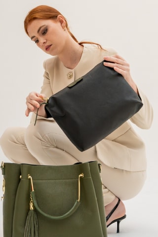 Sac porté épaule en cuir Bleuet - Vert