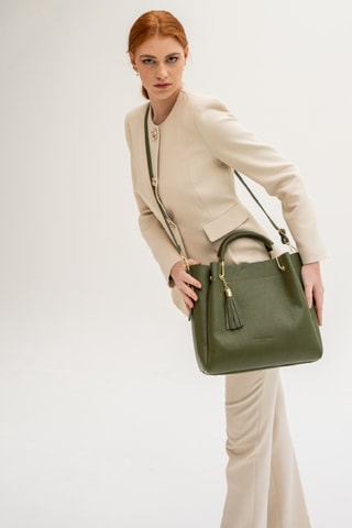 Sac porté épaule en cuir Bleuet - Vert