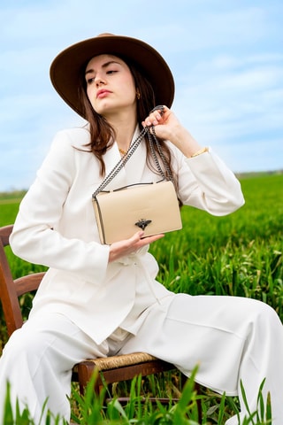 Sac bandoulière en cuir Stacy - Beige