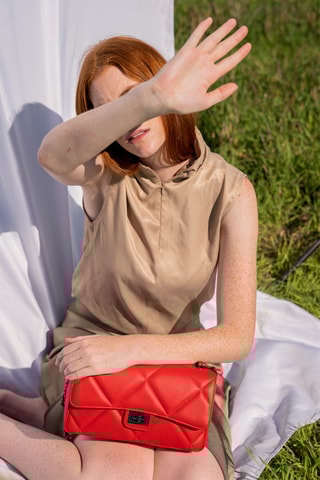 Sac porté épaule en cuir Lena - Rouge