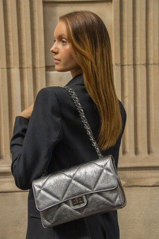 Sac porté épaule en cuir Lena - Argenté