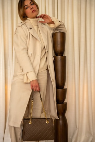 Sac porté épaule en cuir Pauline - Taupe