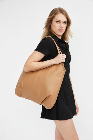 Sac porté épaule en cuir Bagi - Beige