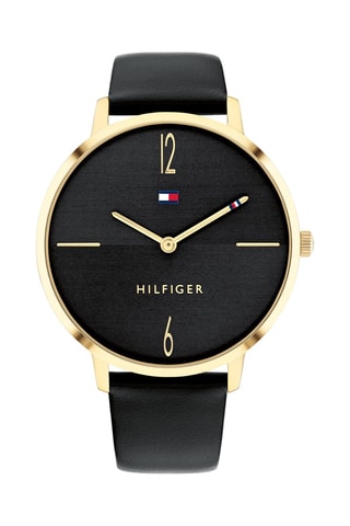 Leren en Fijn Doublé Geelgoud Quartz Horloge Liza - Zwart