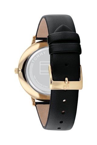 Leren en Fijn Doublé Geelgoud Quartz Horloge Liza - Zwart