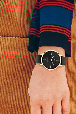 Leren en Fijn Doublé Geelgoud Quartz Horloge Liza - Zwart