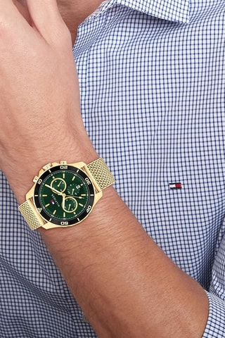 Stalen Quartz Horloge - Chronograaf - Goudkleurig en Groen