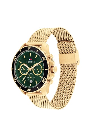 Stalen Quartz Horloge - Chronograaf - Goudkleurig en Groen