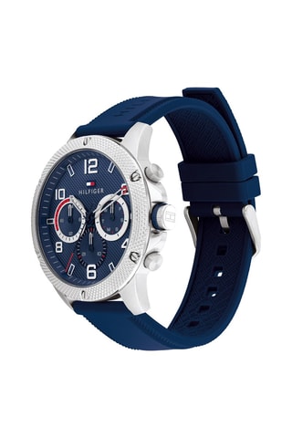Silicone Quartz Horloge Blaze - Chronograaf - Donkerblauw en Zilverkleurig