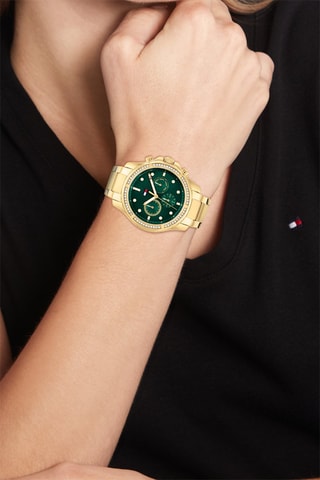Stalen Quartz Horloge - Goudkleurig en Groen